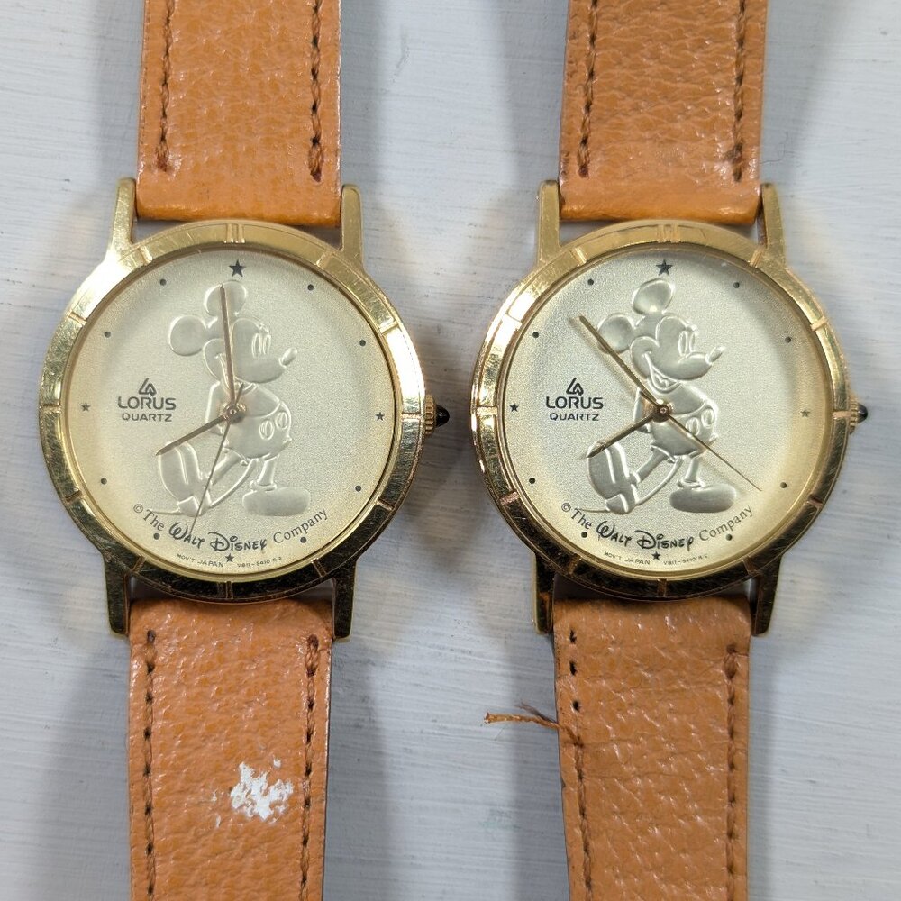 Set of 2 vtg 90´s Mickey Mouse Lorus Quartz Unisex Wrist Watches V811-1400 WORK!